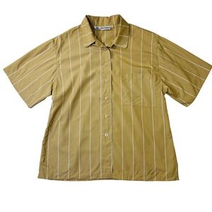 Personal Vintage Mustard Tan Pinstripe Short Sleeve Button Down Shirt Size "18"